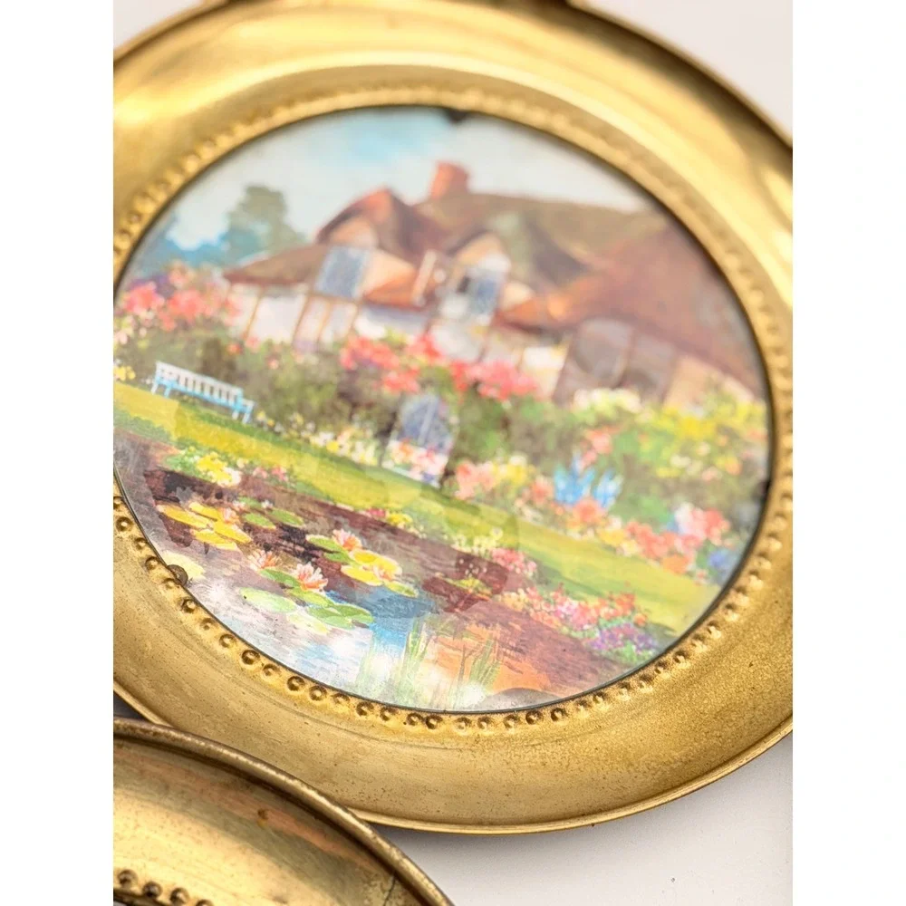 Vintage Brass Tone English Country Cottage Garden Wall Plates Set of 6